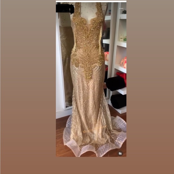 Golden custom prom dress for sale - Picture 3 of 3